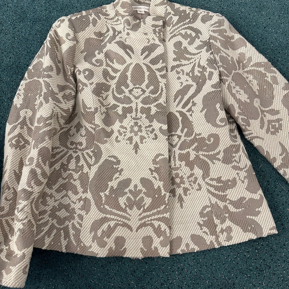 Coldwater Creek Cream and gold jacquard Patterned Blazer